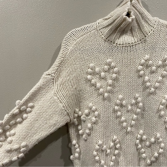 Aqua Bauble Pom Pom Heart Knit Turtleneck Sweater Cream XS - Picture 2 of 7